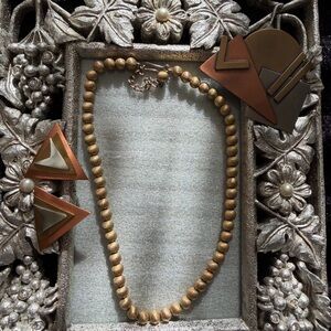 Vintage GoldTone Beaded Necklace $ K&T Brooch, & Vintage Earrings